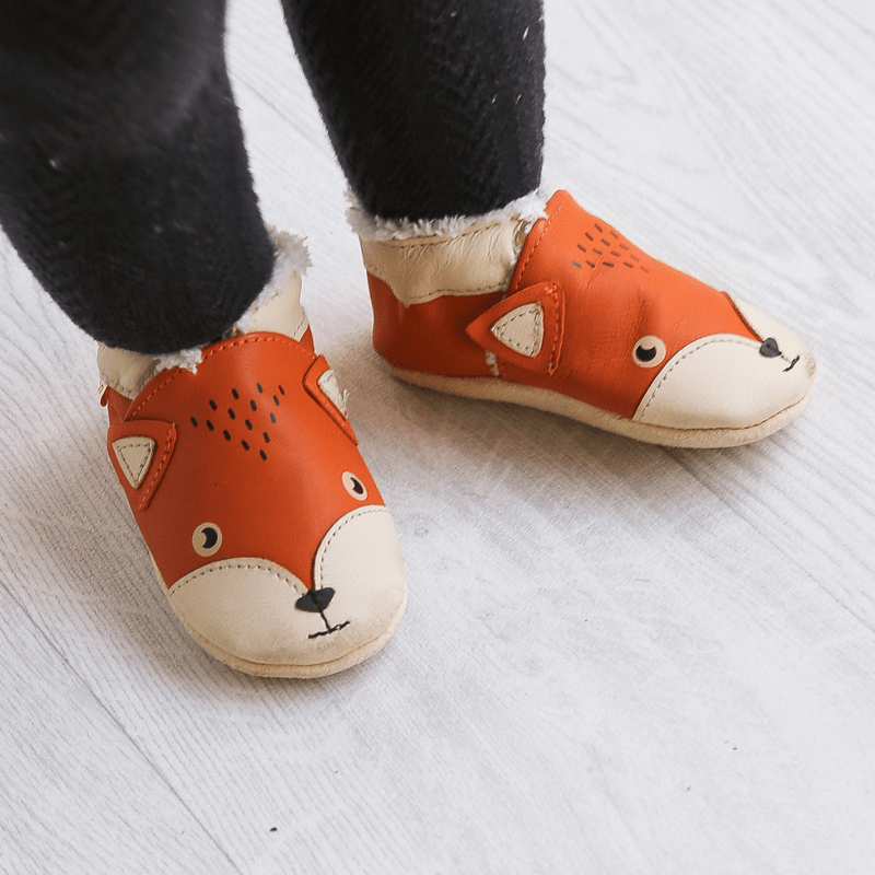 Les chaussons en cuir souple à motif renard pour vos bébés